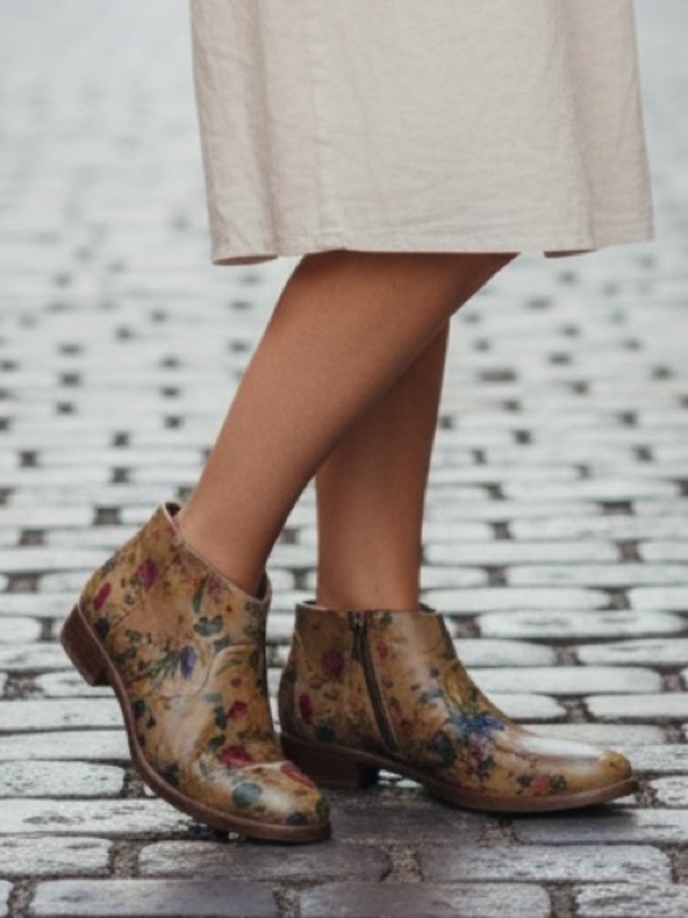 Patricia Nash Leather Floral Ankle Boots Block Heel Zip Multicolor Round Toe 6